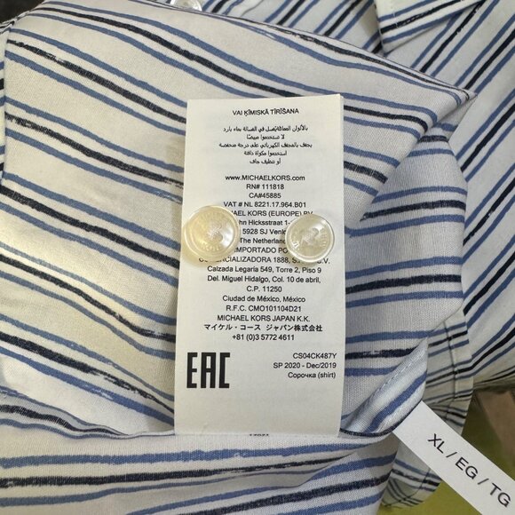 Michael Kors Mens Slim Fit XL Blue & White Striped Button-Down Shirt - Picture 6 of 9